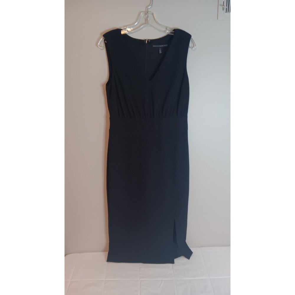 White House Black Market Sheath Dress Sz 6 Black Sleeveless Classic V Neck Lined